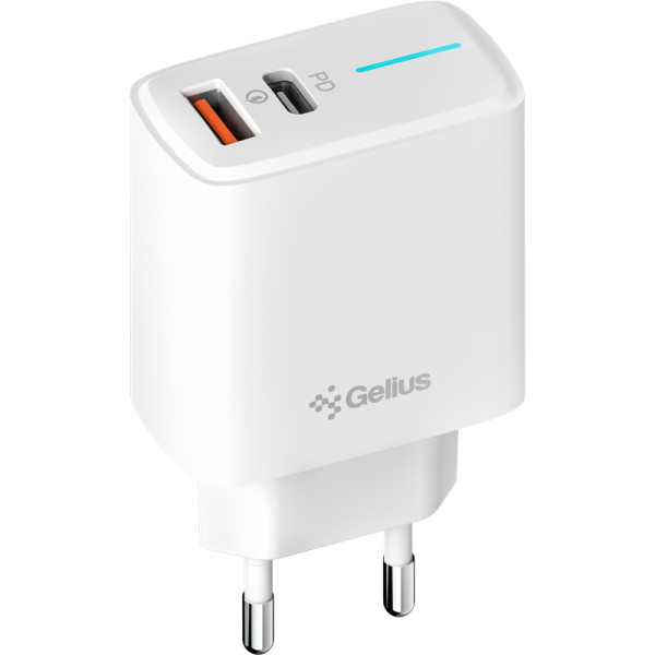 Мережевий зарядний пристрій Gelius Radiance GP-HC058 (1Type-C+ 1USB-A)(PD/QC3.0/PPS/Super VOOC) 25 W White