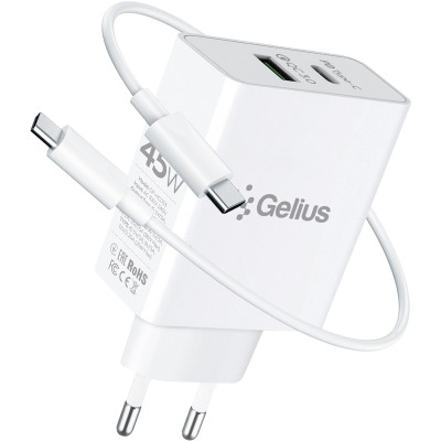 Мережевий зарядний пристрій Gelius X-Duo PRO 45W GP-HC053 + кабель Type-C/Type-C White