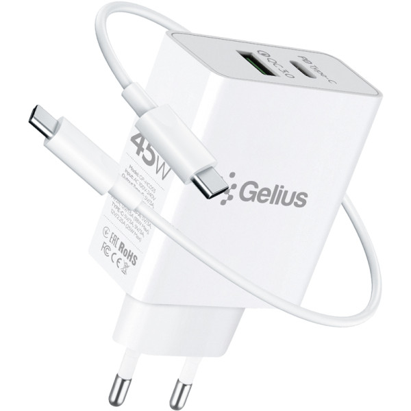 Мережевий зарядний пристрій Gelius X-Duo PRO 45W GP-HC053 + кабель Type-C/Type-C White