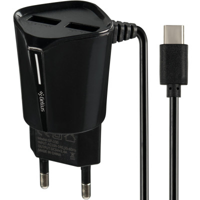 Мережевий зарядний пристрій Gelius Pro Edition Auto ID 2USB 2.4A з кабелем Type-C Black