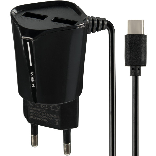 Мережевий зарядний пристрій Gelius Pro Edition Auto ID 2USB 2.4A з кабелем Type-C Black