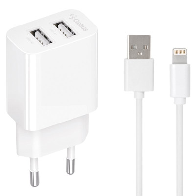 Мережевий зарядний пристрій Gelius Simple GP-HC059 2USB/2.4A + кабель Lightning White